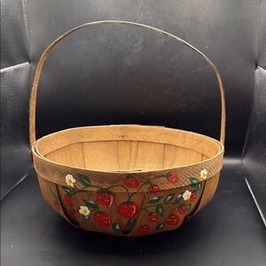 Handpainted Strawberry Wooden Basket - both sides